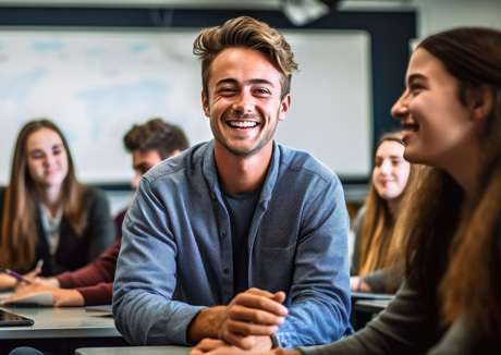 étudiants joyeux en salle de classe